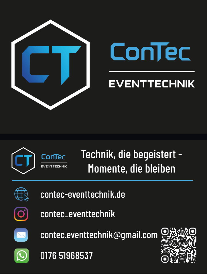 Visitenkarte von ConTec Eventtechnik, Vorder- und Rückseite